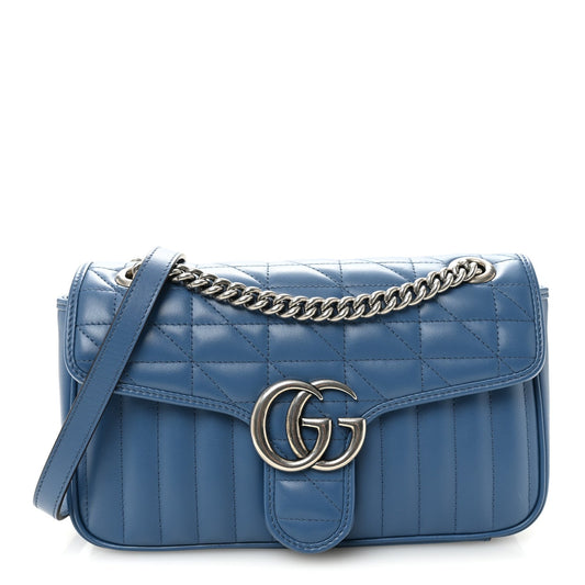 Calfskin Matelasse Aria Small GG Marmont Shoulder Bag  Clear Blue