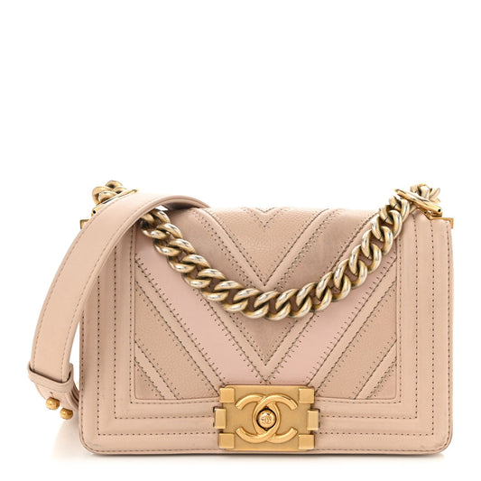 Caviar Suede Calfskin Chevron Quilted Small Boy Flap Light Pink