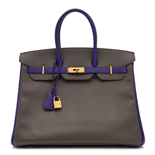 Epsom Bi-Color Horseshoe Birkin 35 Etain Crocus