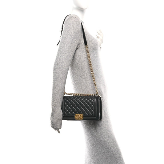 Lambskin Quilted Medium Boy Flap Black
