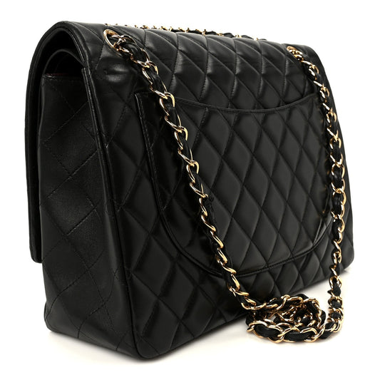 Lambskin Quilted Maxi Double Flap Black