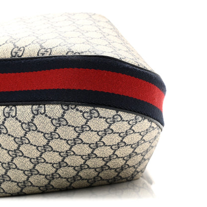 GG Supreme Monogram Textured Calfskin Web Large Attache Shoulder Bag Beige Blue