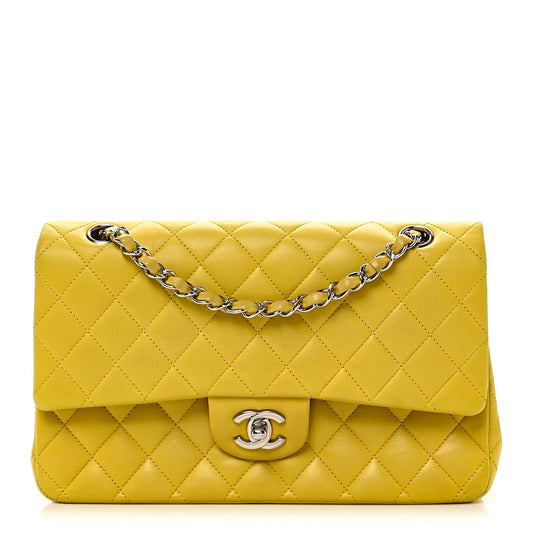 Lambskin Quilted Medium Double Flap Yellow