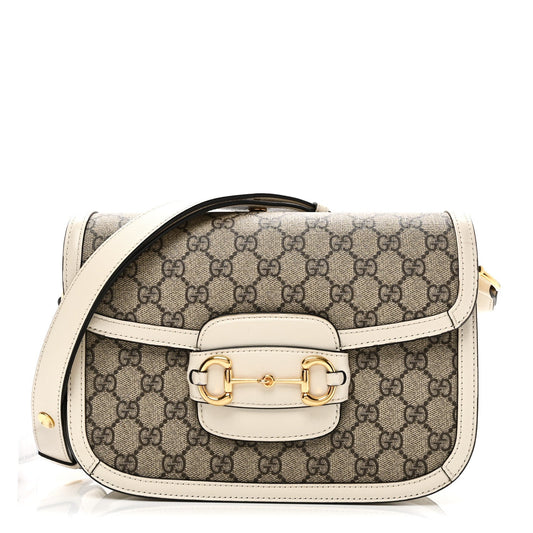 GG Supreme Monogram Horsebit 1955 Shoulder Bag Beige Mystic White