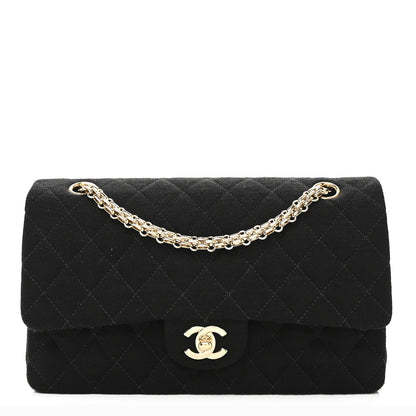 Jersey Quilted Medium Bijoux Chain Double Flap Black