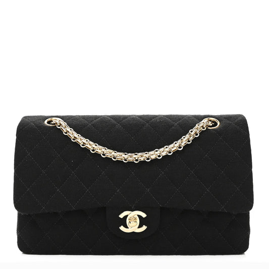 Jersey Quilted Medium Bijoux Chain Double Flap Black