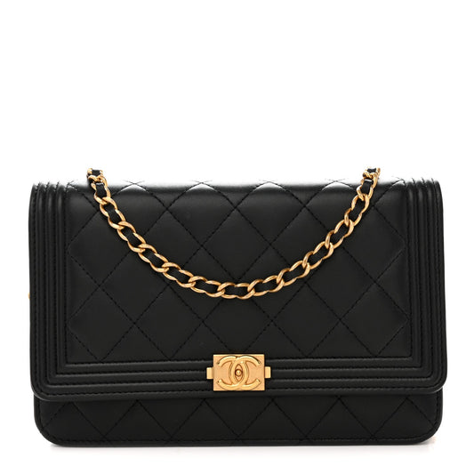 Lambskin Quilted Boy Wallet On Chain WOC Black