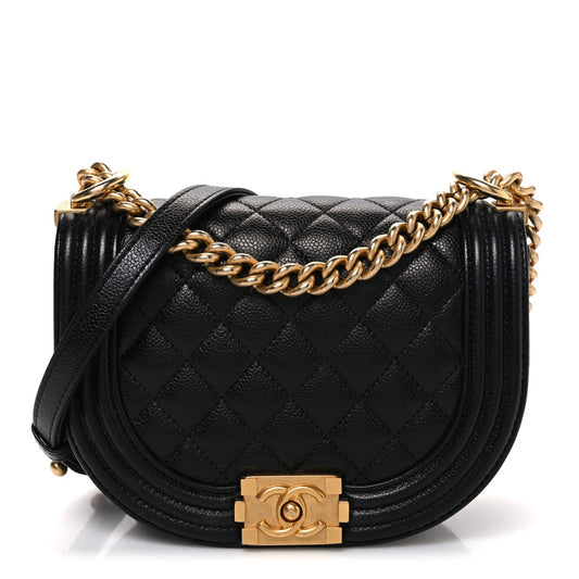 Caviar Quilted Small Boy Messenger Bag Black