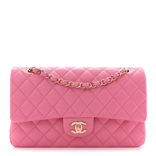Caviar Quilted Medium Double Flap Pink