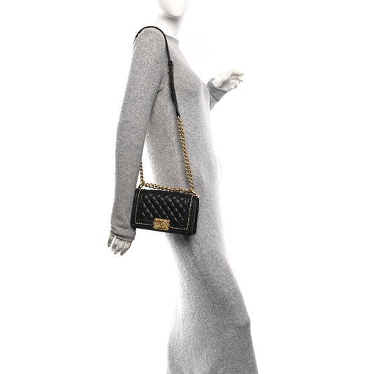 Lambskin Quilted Small Chain Detail Boy Flap Black