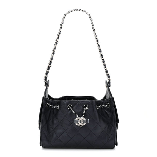 Metallic Caviar Quilted Mini Chanel 25 Handbag Dark Blue