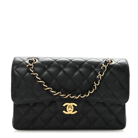 Caviar Quilted Small Double Flap Black