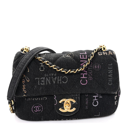 Denim Quilted Denim Mood Mini Rectangular Flap Black Multicolor