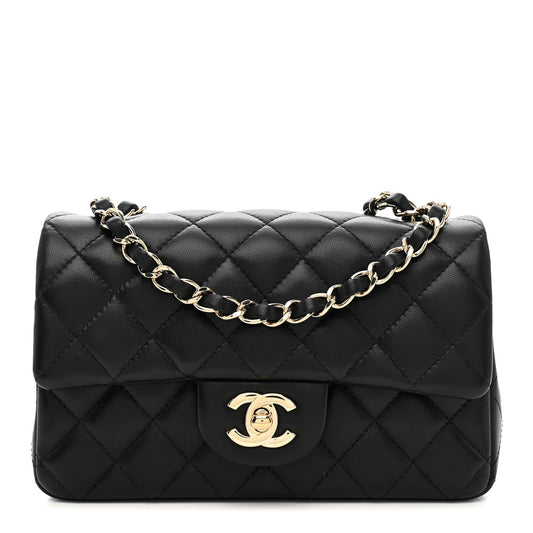Lambskin Quilted Mini Rectangular Flap Black
