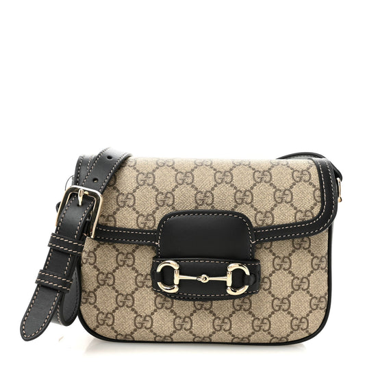 GG Supreme Monogram Horsebit 1955 Soft Small Shoulder Bag Beige Black