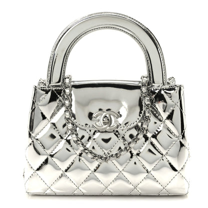 Mirror Calfskin Metallic Calfskin Quilted Nano Kelly Shopper Silvery