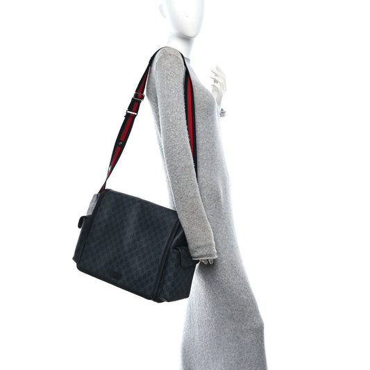 GG Supreme Monogram Web Messenger Diaper Bag Black Grey