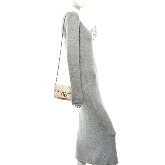 Calfskin Matelasse Super Mini GG Marmont Shoulder Bag White