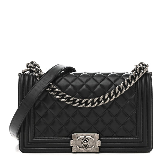 Lambskin Quilted Medium Boy Flap Black