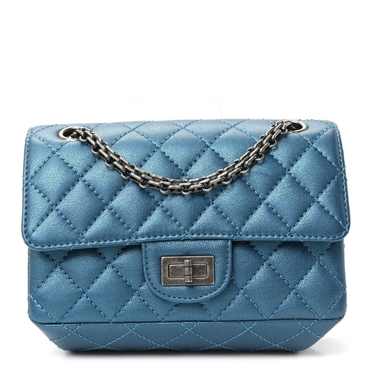 Metallic Sheepskin Quilted 2.55 Reissue Mini Flap Blue