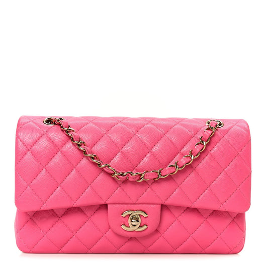 Caviar Quilted Medium Double Flap Pink