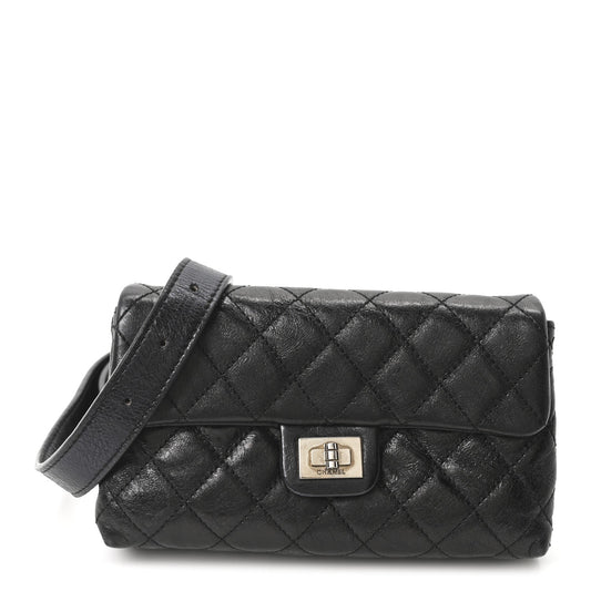 Glazed Calfskin Quilted 2.55 Reissue Flap Belt Bag Clutch 85 34 Black