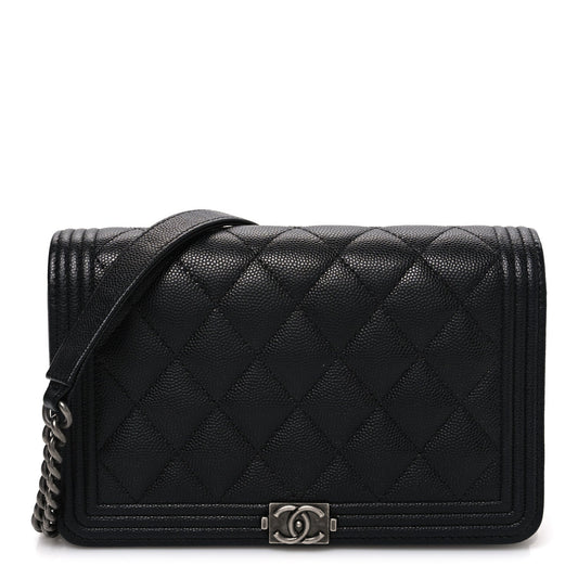 Caviar Quilted Boy Wallet On Chain WOC Black