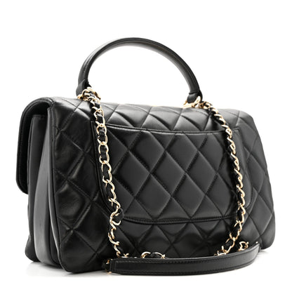 Lambskin Quilted Medium Trendy CC Flap Dual Handle Bag Black