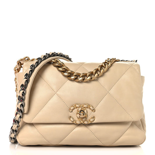 Lambskin Quilted Medium Chanel 19 Flap Beige
