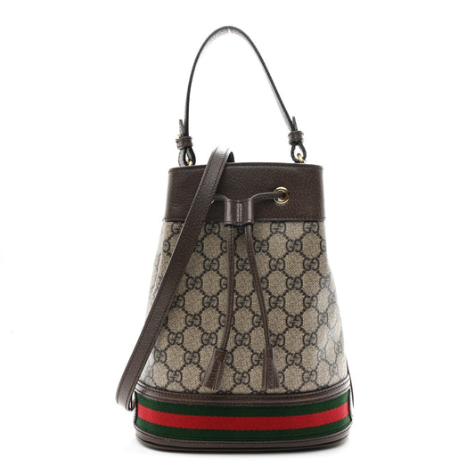 GG Supreme Monogram Web Small Ophidia Bucket Bag Brown