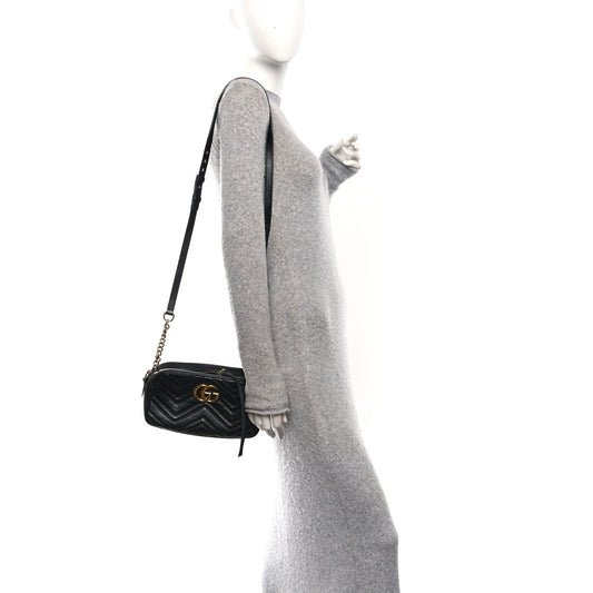 Calfskin Matelasse Small GG Marmont Chain Shoulder Bag Black