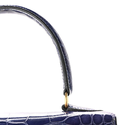 Shiny Alligator Mini Kelly Sellier 20 Bleu Roi