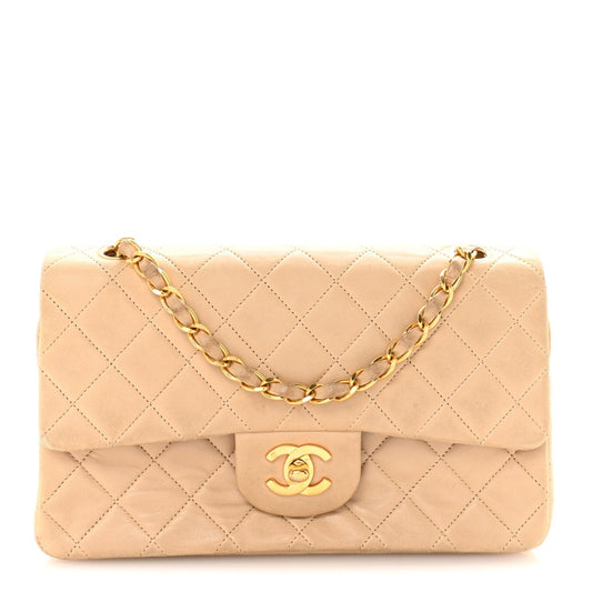 Lambskin Quilted Small Double Flap Beige