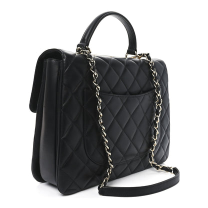 Lambskin Quilted Large Trendy CC Dual Handle Flap Bag Black