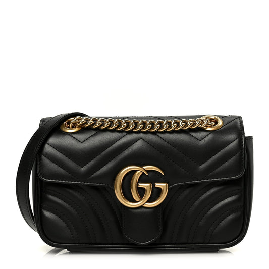 Calfskin Matelasse Mini GG Marmont Shoulder Bag Black
