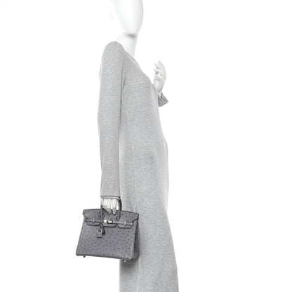 Ostrich Birkin 25 Gris Agate