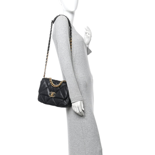 Lambskin Quilted Medium Chanel 19 Flap Black