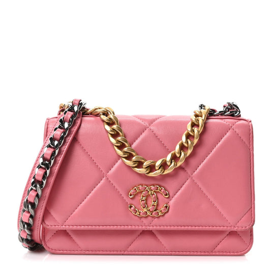 Lambskin Quilted Chanel 19 Wallet On Chain WOC Pink