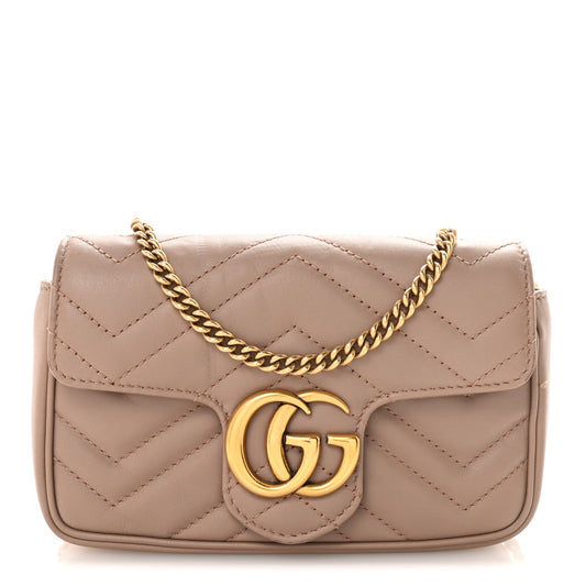 Calfskin Matelasse Super Mini GG Marmont Shoulder Bag Porcelain Rose