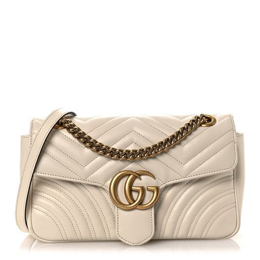 Calfskin Matelasse Small GG Marmont Shoulder Bag White