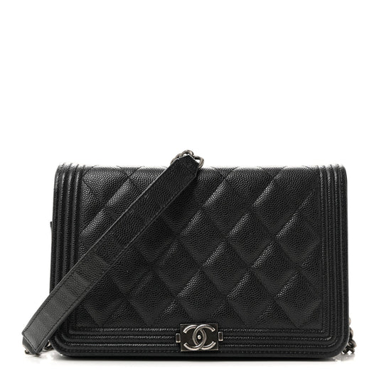 Caviar Quilted Boy Wallet On Chain WOC Black
