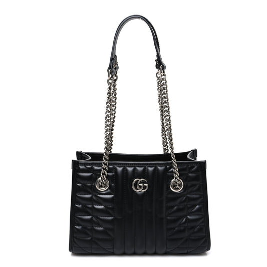Calfskin Matelasse Aria Small GG Marmont Shoulder Tote Black