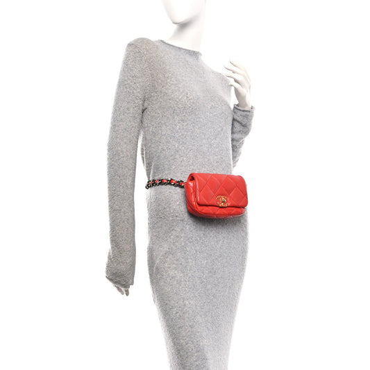Lambskin Quilted Chanel 19 Waist Bag Red