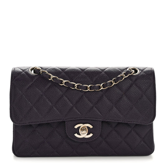 Caviar Quilted Small Double Flap Dark Purple