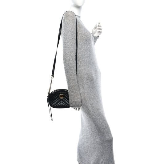 Calfskin Matelasse Mini GG Marmont Chain Shoulder Bag Black