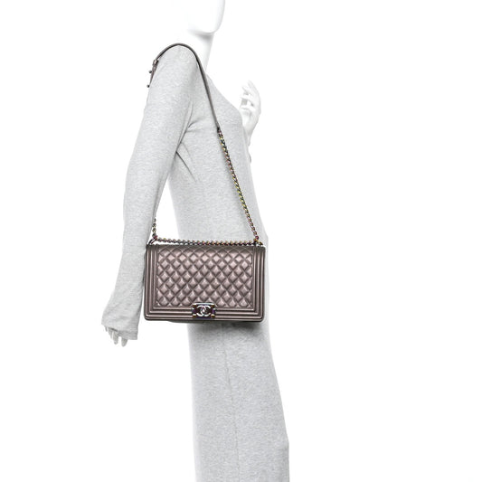 Iridescent Goatskin Quilted New Medium Boy Flap Bronze