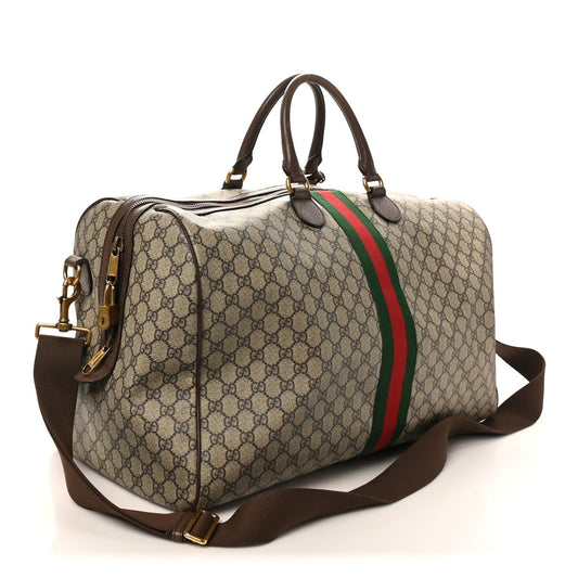 GG Supreme Monogram Textured Dollar Calfskin Web Medium Ophidia Carry-On Duffle Bag Beige Ebony New Acero