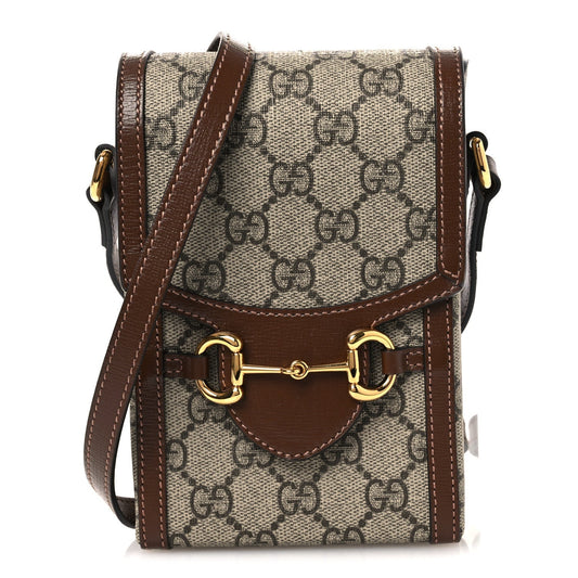 GG Supreme Monogram Mini Horsebit 1955 Crossbody Bag Beige Brown Sugar