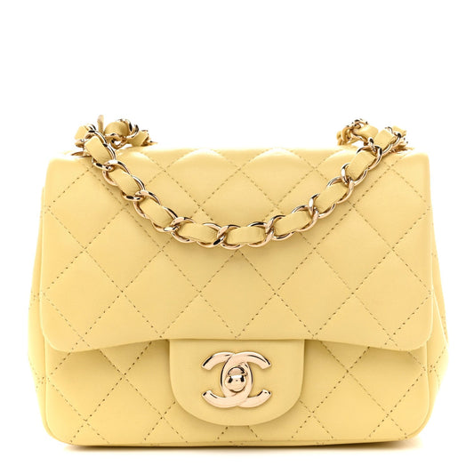 Lambskin Quilted Mini Square Flap Light Yellow