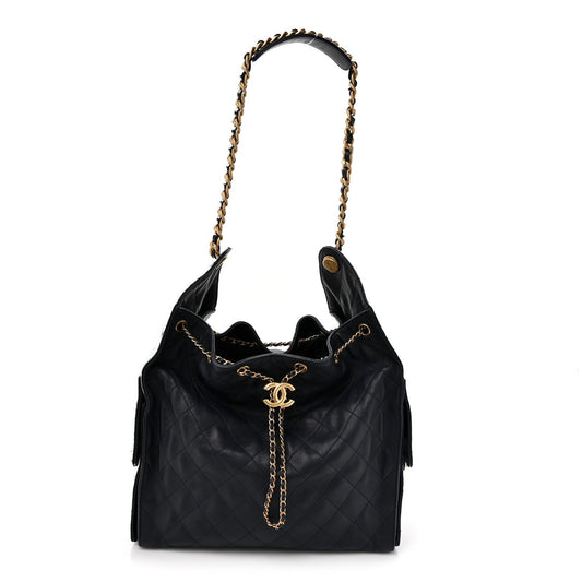 Caviar Quilted Medium Chanel 25 Handbag Dark Navy